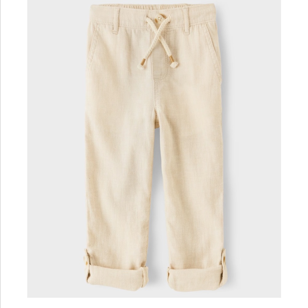 Gymboree Boys Linen Blend Roll Cuff Pants Cream Size 4T